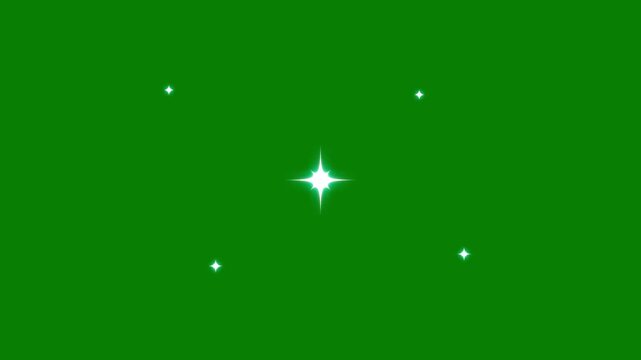 Twinkling stars animation with smooth sparkle motion, flowing glitter trails, flat vector doodle star elements on green screen background for festive video overlays and modern motion graphics projects