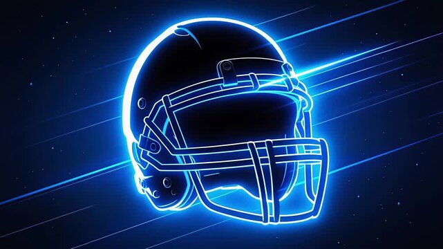Neon Blue Football Helmet with Dynamic Light Trails.