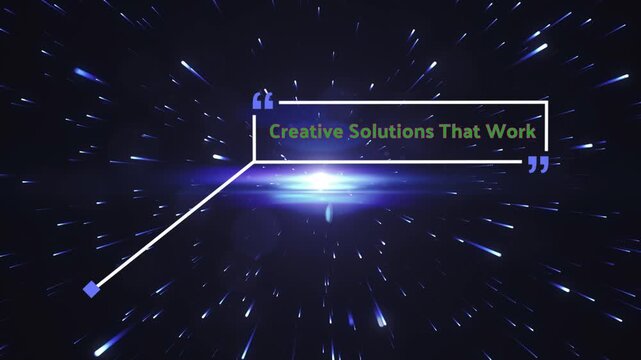 Futuristic animation of glowing quotes in space with dynamic lines and bright blue lights