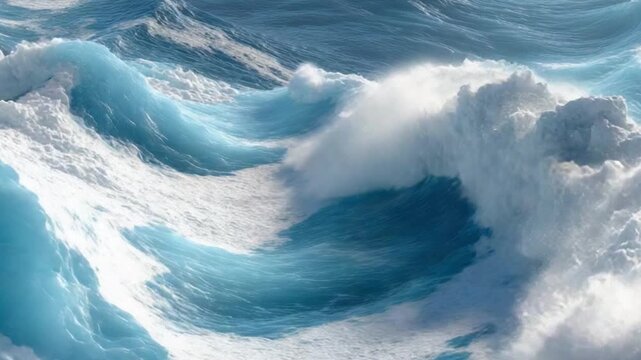 A dynamic view of the ocean, capturing the powerful energy of the sea with curling crests and turbulent motion. Experience the raw beauty and untamed force of nature.