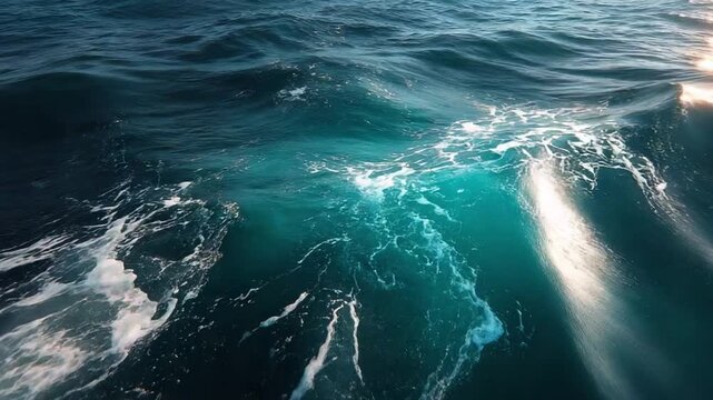 A mesmerizing view of the ocean, where the sun's radiant rays dance upon the deep blue surface, capturing the essence of boundless water and tranquility.