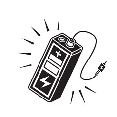 Vintage hand drawn illustration of a battery being charged with a power cable