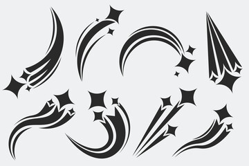 Dynamic star burst and falling star shapes vector illustration with magical energy effects.