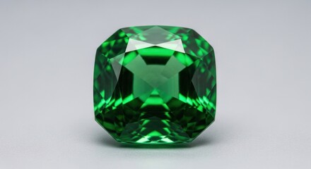 Fototapeta premium A vibrant green gemstone with intricate facets and a glossy finish.