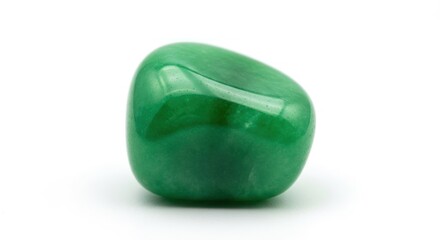 Polished green gemstone on a white background.