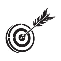 Black and white illustration of an arrow hitting the bullseye on a target representing success and accuracy