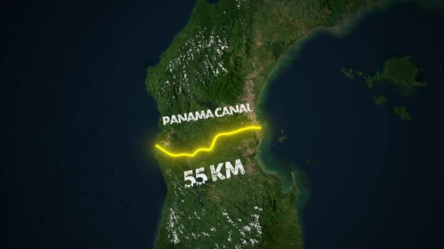 Strategic Map Animation of the Panama Canal Route in Central America
