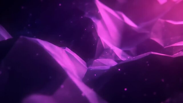 Close-up view of multifaceted purple crystals, intricate details, deep shadows, and vibrant light highlights