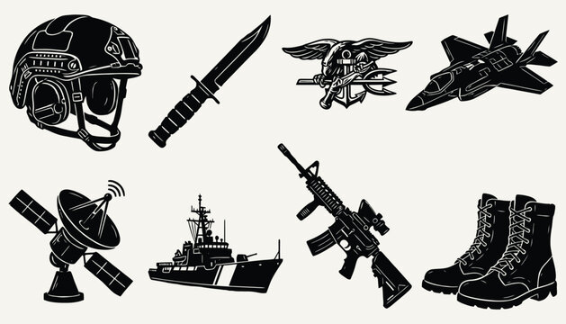 US Armed Forces Symbol Collection Black and White Illustration