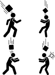 Fototapeta premium Set of People Hit by Falling Objects Accident Silhouette Icons