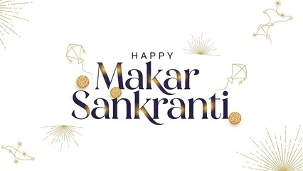 Obraz premium Happy Makar Sankranti text with gold coins and kites on white background