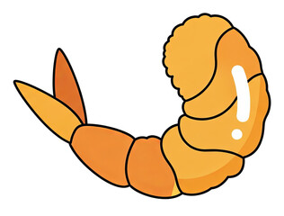 Obraz premium Cartoon illustration of a cooked shrimp, curved, bright orange and translucent on black