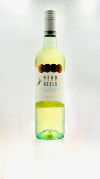 Sydney, Australia. January 2026. A closeup of a bottle of Head Over Heels Sauvignon Blanc isolated against a white background. 