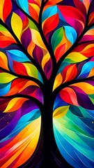 Colorful Tree With Abstract Leaves Illustration
