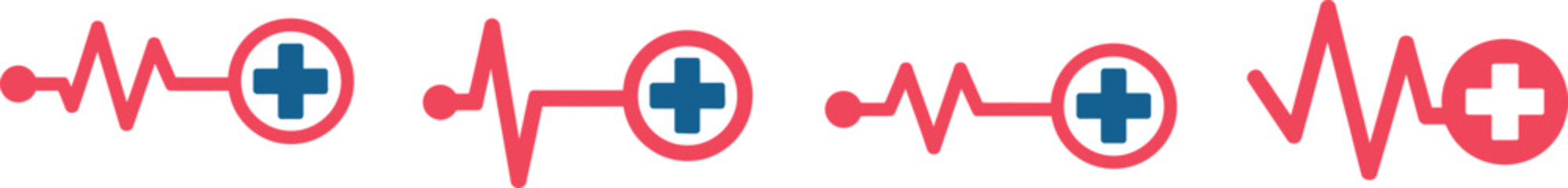 Obraz premium Medical Heartbeat Pulse Line with Cross Icons Set for Cardiology, Emergency Healthcare, and Vital Signs Monitoring Vector.