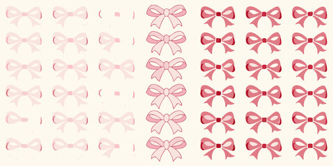 A repeating pattern of delicate pink bows arranged on a cream background