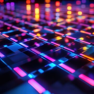 Surface Code Layout for Quantum Error Correction, Glowing Checkerboard with Dark Errors