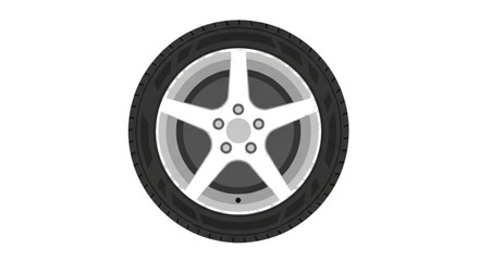 Obraz premium Car wheel with five-spoke rim, black and white illustration isolated on white, automotive tire, vector graphic
