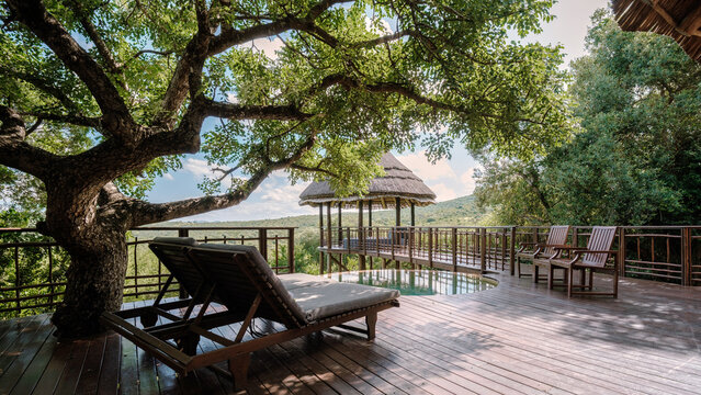 Relaxing escape in a luxurious lodge overlooking nature in Kruger National Park, South Africa