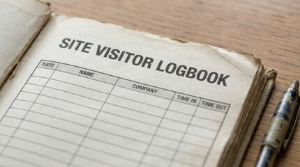 Obraz premium Site Visitor Logbook Page with Pen on Desk