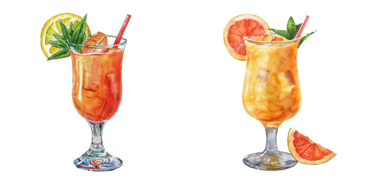 tropical drink watercolor vector illustration