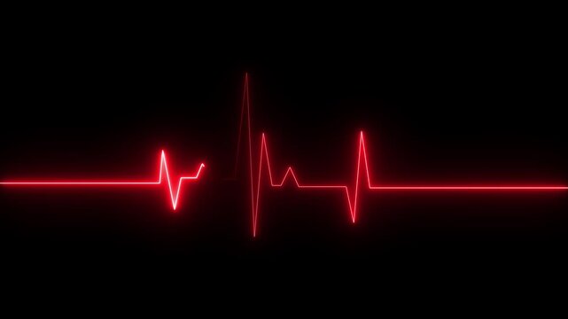 Neon Digital Heartbeat Plus Animation. Neon heartbeat on black isolated background. Motion graphics of scinece concept