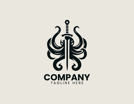 Octo Sword Black Vector Logo Illustration