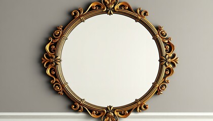 Round antique mirror with elaborate gold baroque picture frame