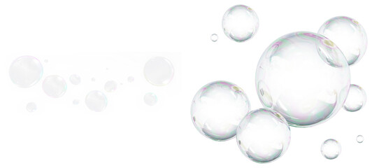 realistic 3d render of vibrant, iridescent soap bubbles with shimmering colors and reflections on a dark background.