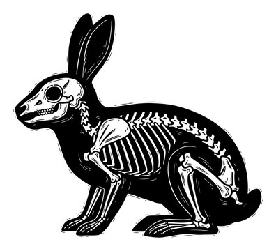 Stylized rabbit skeleton anatomy illustration Vector black bunny silhouette with white bones