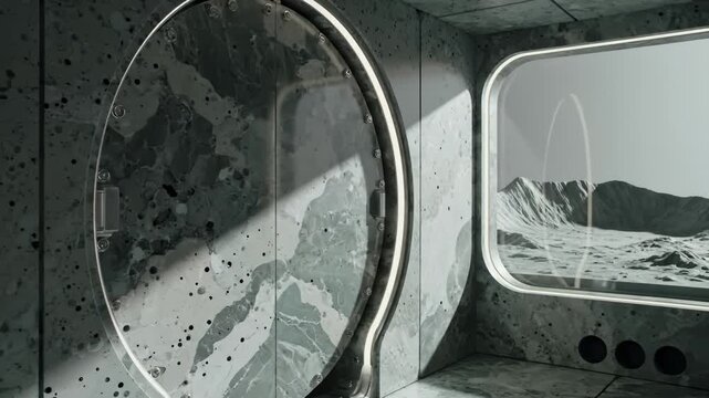 Futuristic Spacecraft Interior With View of Alien Landscape