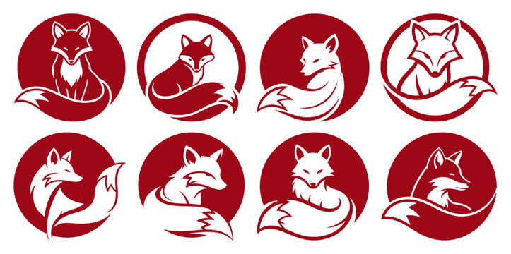Red fox head logo collection Vector set of circular wild animal icons