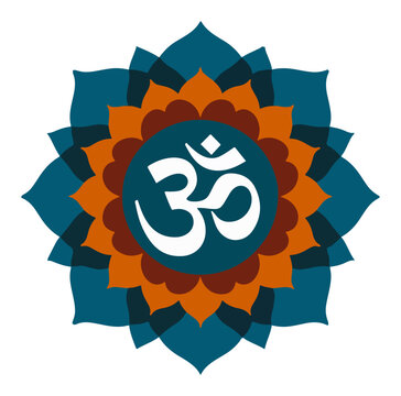 Spiritual om symbol inside colorful lotus flower mandala vector illustration
