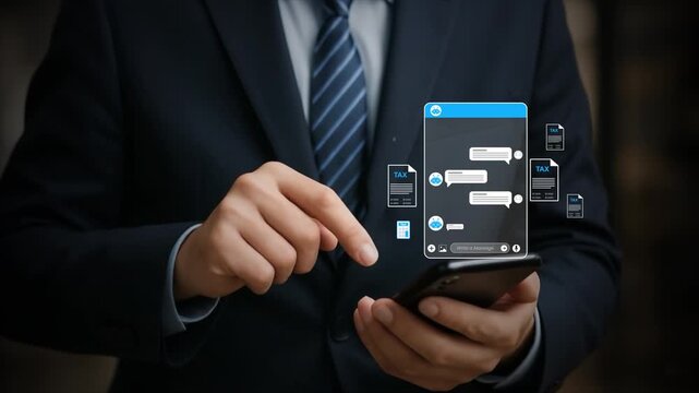 Mobile User Chatting with AI Chatbot for Tax Return Services &ndash; Digital Assistant and Online Filing Support- 4k video clip