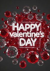 Happy Valentines Day Celebration with Red Gems and Bubbles