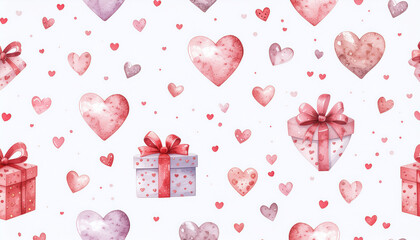 Hearts and gifts symbolize the celebration of Valentine's Day