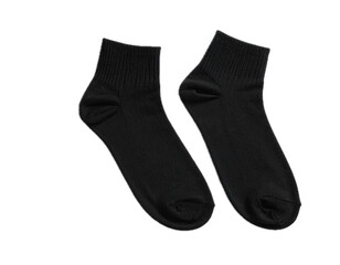 New pair of men's black socks isolated on white background, top view