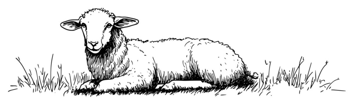 lamb lying on grass peaceful scene