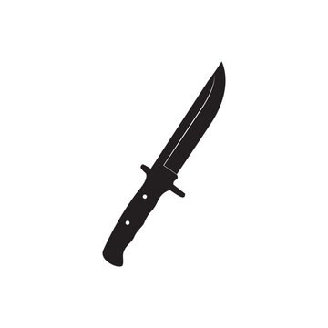 Fixed Blade Knife Silhouette. Sharp fixed blade knife icon in simple silhouette, evokes survival or utility knife imagery.