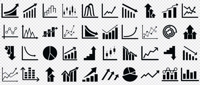 Line growth and decrease icon set. growth up and down. Revenue Growth and decrease, Percentage Growth and decrease vector illustration. Profit and loss icon. showing business growth and decline graph.