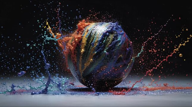Vibrant Paint Splatter Explosion on Dark Background.