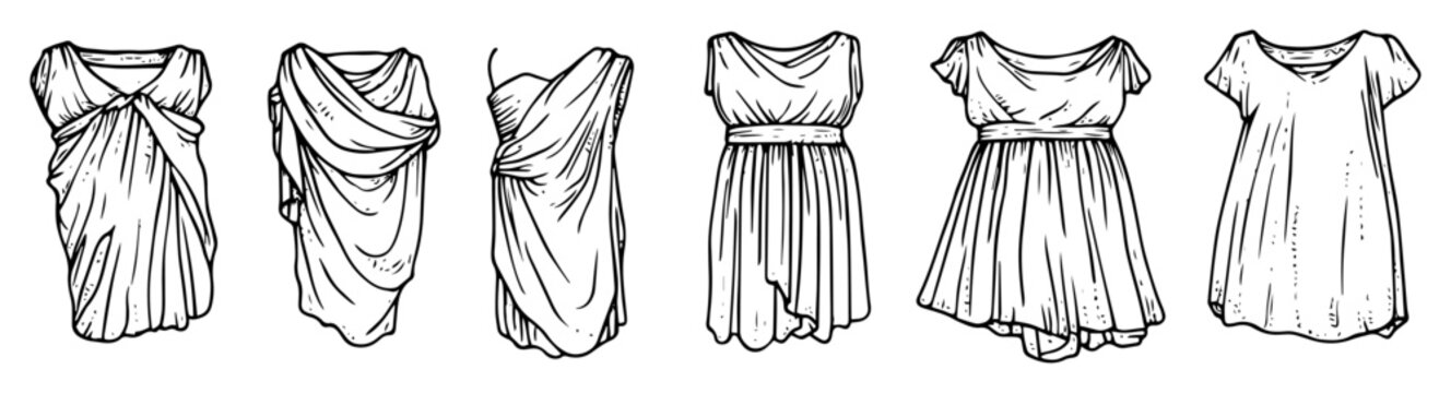 ancient greek roman tunic dress sketch set