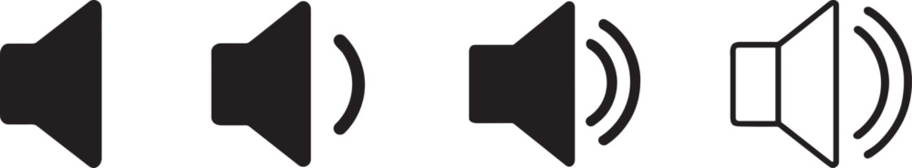 Set of volume icons vector. Audio sound level symbols in bold and outline style for media UI.