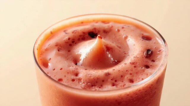 Creamy strawberry smoothie with froth, cold berry bliss and fresh blended fruity aroma
