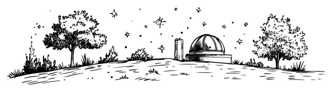 observatory building with trees under night sky