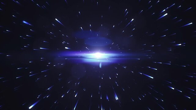 Glowing blue light streaks radiate outward in space creating a mesmerizing cosmic motion effect