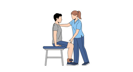 Fototapeta premium Physiotherapist helping male patient perform seated leg exercise