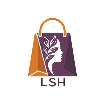 LSH Luxury Beauty Shopping Bag. LSH Logo Design with Elegant Female Face and Leaf. LSH Best Icon.
