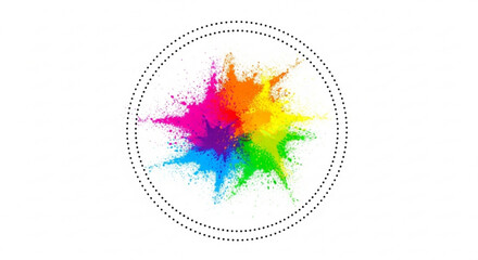 Rainbow Paint Splash in Circle on White Background