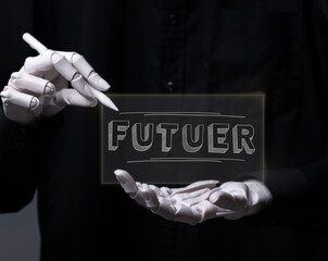 Futuristic AI Robot Hand Writing on Digital Transparent Hologram Screen